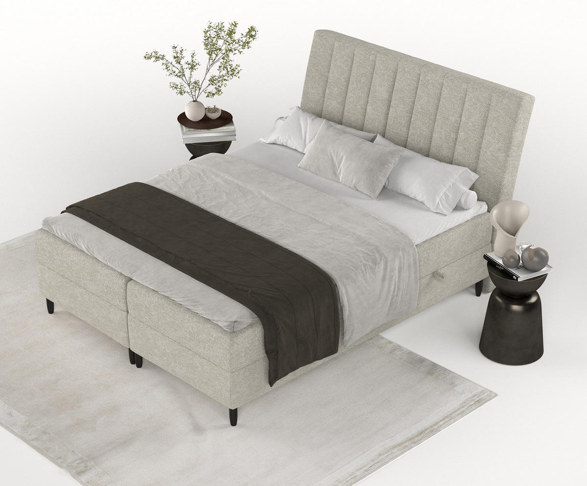BOXBETT Merton Beige Grau 140/200 cm - Beige/Schwarz, Holz/Holzwerkstoff (140/200cm) - Maison de Reve
