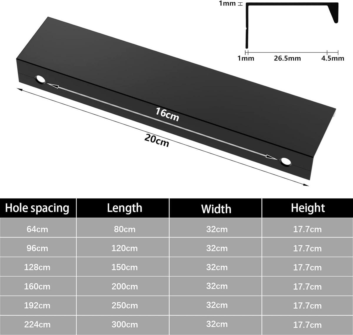 MÖBELGRIFF Schwarz 10er-Set 160 mm Aluminium - Schwarz, Metall (0.32/1.7/2cm)
