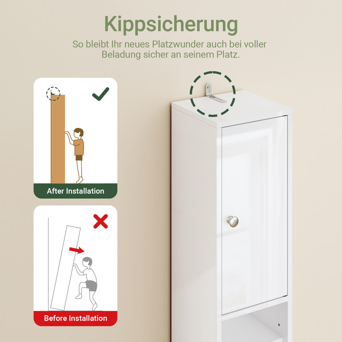 HOCHSCHRANK Weiß, Badezimmerschrank schmal 20x20x180 cm - Silberfarben/Weiß, Holzwerkstoff (20/180/20cm) - SoBuy