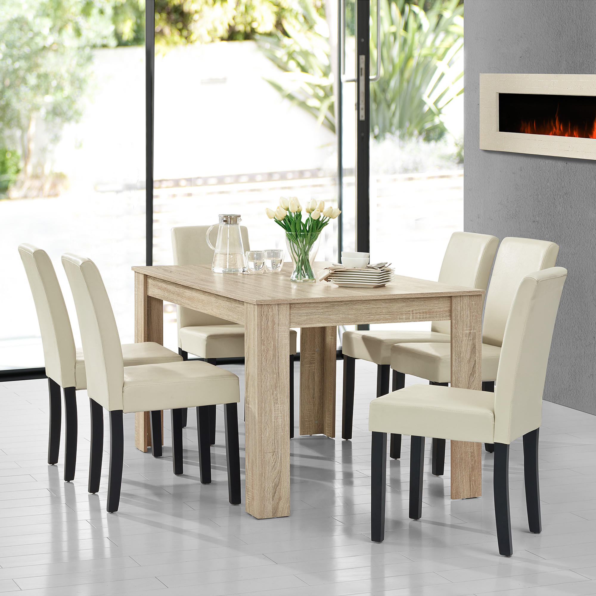TISCHGRUPPE Forssa - Creme/Naturfarben, Holz/Holzwerkstoff (140/77/90cm) - [en.casa]