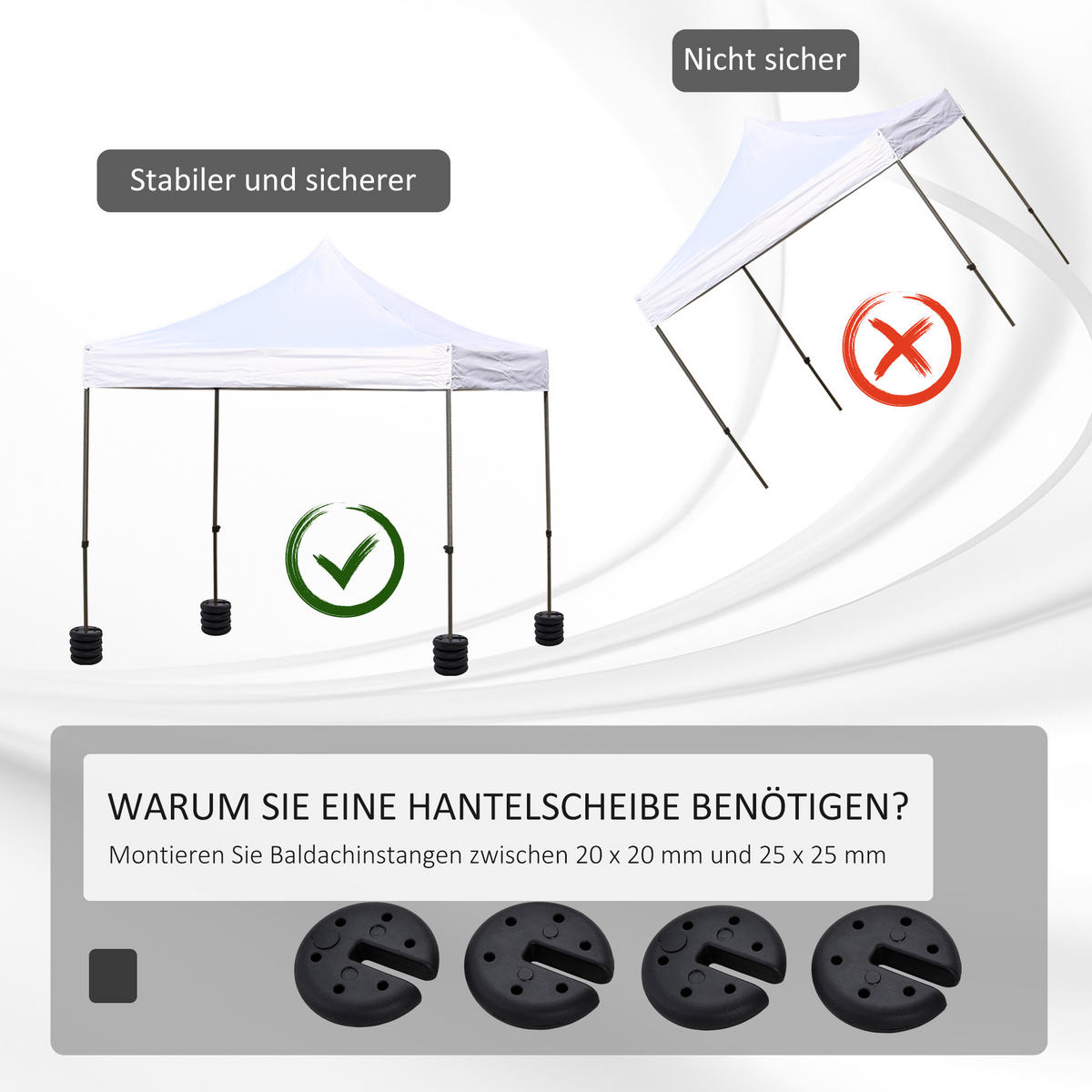 STANDFUSS Gewicht Partyzelt Pavillongewicht befüllbar bis 5 kg HDPE-Kunststoff Schwarz Ø25 x 6 cm - Schwarz, Kunststoff (25/25cm) - Outsunny