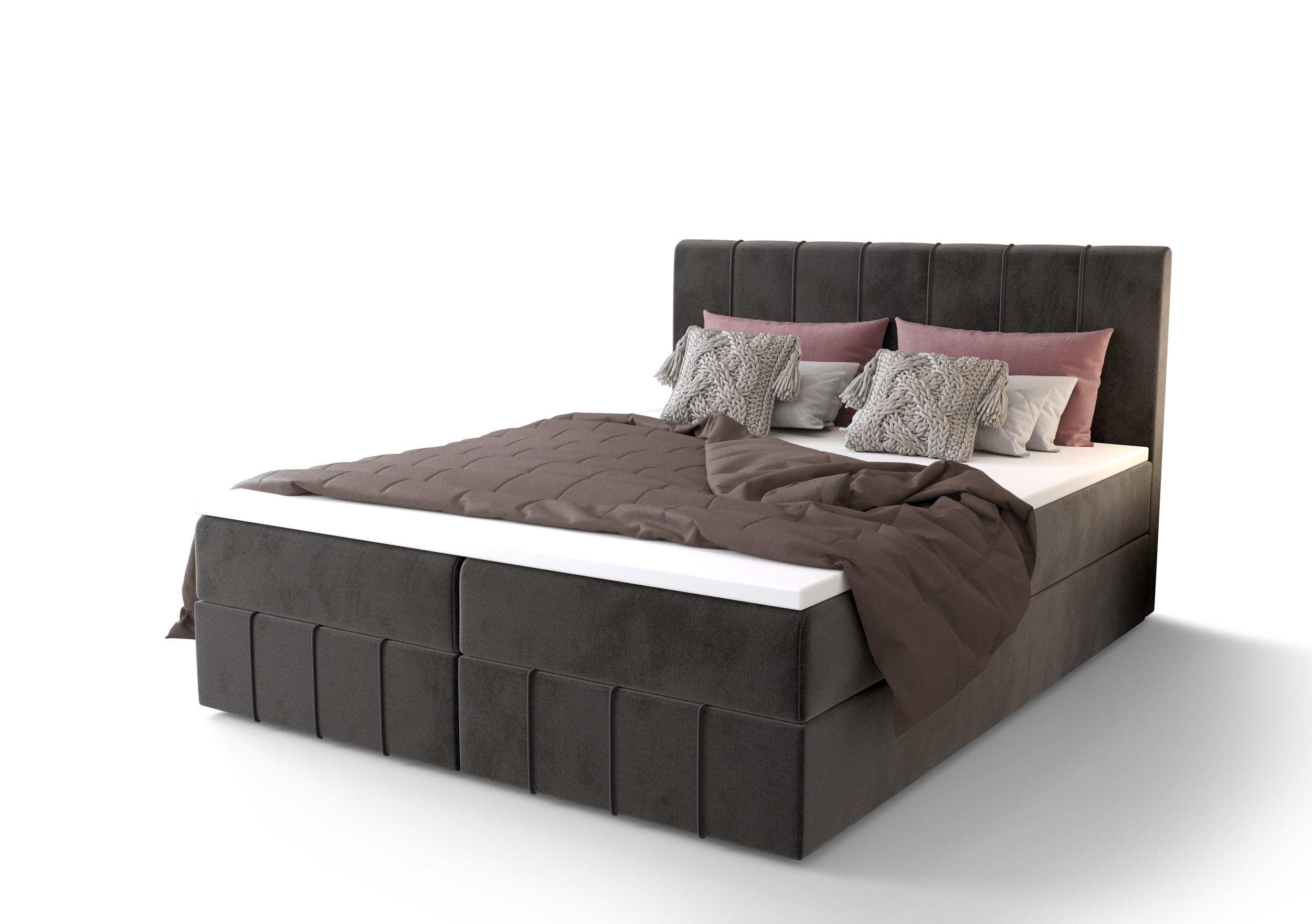 BOXBETT BAHAMA 160x200, mit Matratze H3 und Topper, Monolith 92 - Grau, Holz/Kunststoff (160/200cm) - Bedante