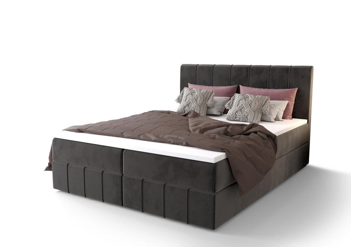 BOXBETT BAHAMA 200x200, mit Matratze H3 und Topper, Monolith 92 - Grau, Holz/Kunststoff (200/200cm) - Bedante