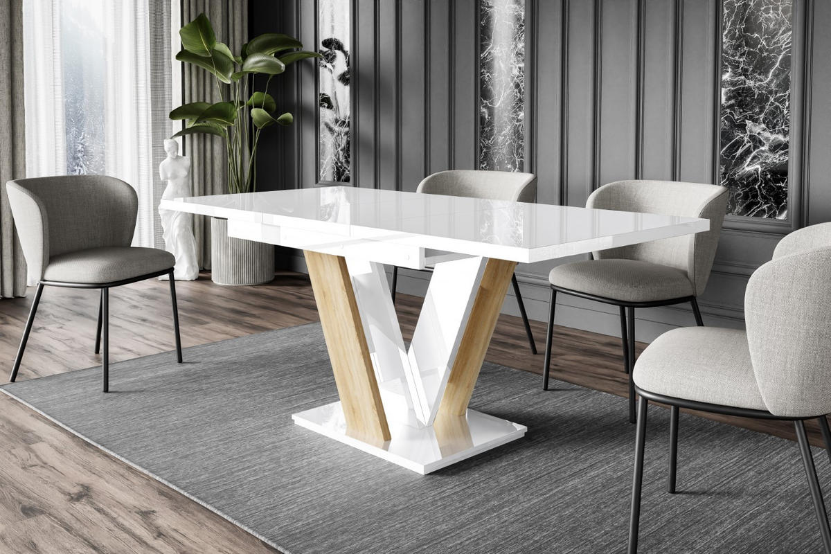 ESSTISCH ausziehbar 120 -160x80x75 cm - Hochglanz Weiß / Sonoma - ASIV - Eichefarben, Holzwerkstoff (120/80/75cm) - ALTDECOR