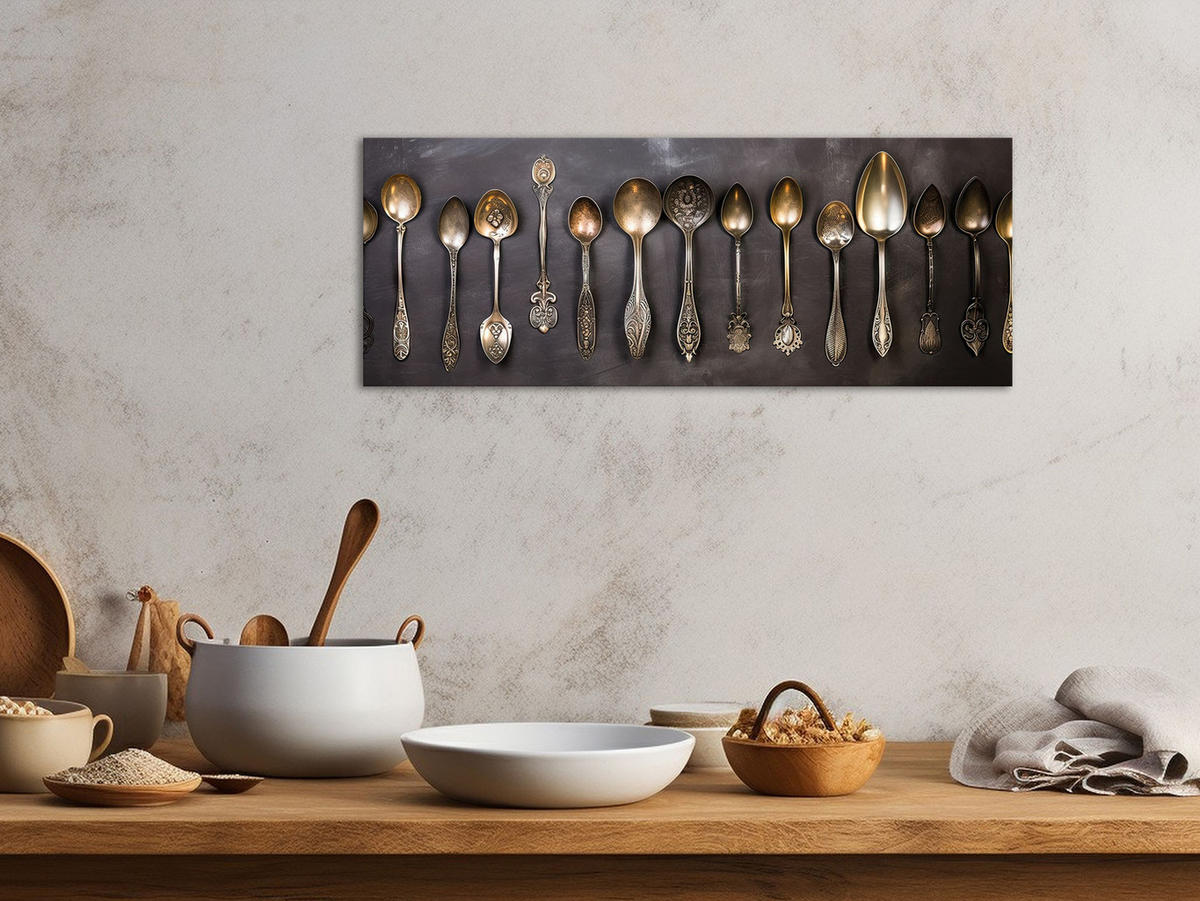 GLASBILD 80x30 cm Küche Löffel Vintage - Silberfarben, Glas (80/30cm) - artissimo