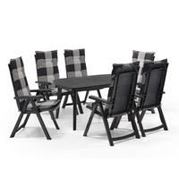 ESSGRUPPE Milano 7-tlg. anthrazit, mit Polster kariert, wetterfest, klappbar - Anthrazit, Textil