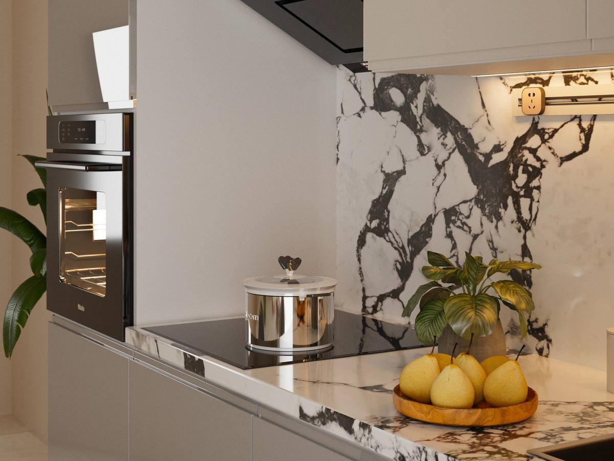 KÜCHENZEILE 240 cm Glanzia – KU-S05 – Grau / Weiß – Hochglanz - Weiß Hochglanz/Grau, Holzwerkstoff (240/212/60cm) - hi-markt