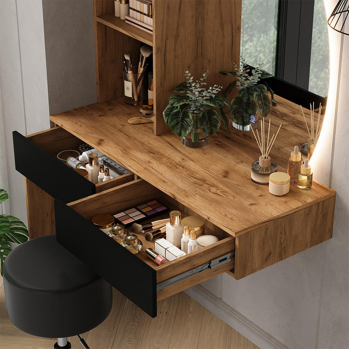 TOALETNÍ STOLEK Melora Dub/černá - barva dubu, kompozitní dřevo (100/155/40cm) - Vicco