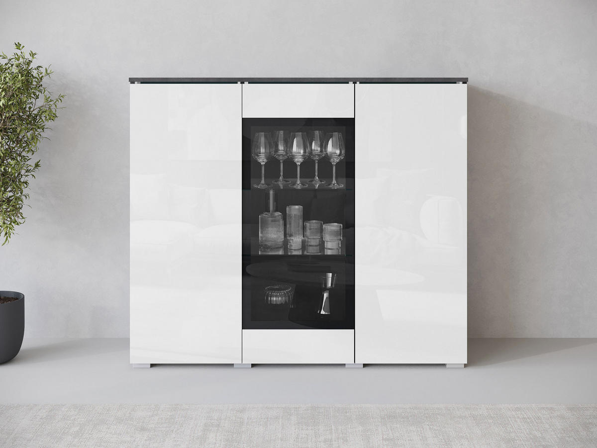 KOMMODE Vera 120 - Weiß Hochglanz/Silberfarben, Holzwerkstoff/Kunststoff (120/104/40cm) - MIRJAN24