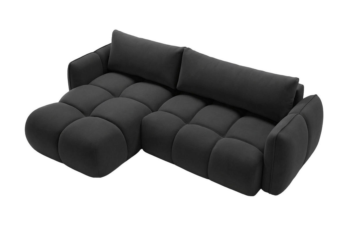 ECKSOFA L-Form Mit Schlaffunktion, Veloursstoff Bluvel, Schwarz, Links, BELVEDER L - Schwarz, Holz (250/168cm) - Kaiser Möbel