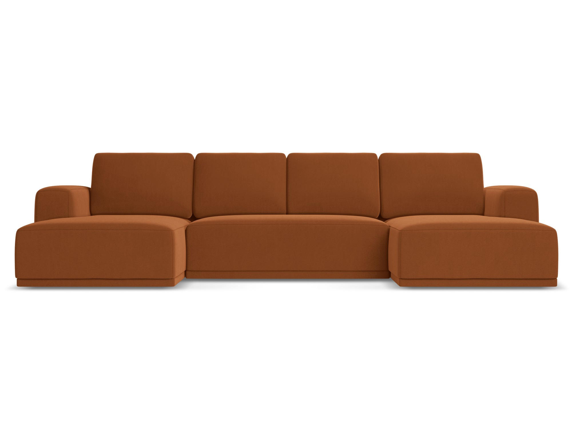 WOHNLANDSCHAFT Samt Stoff Orange - Terra cotta/Schwarz, Kunststoff/Textil (333/91/160cm) - Makamii
