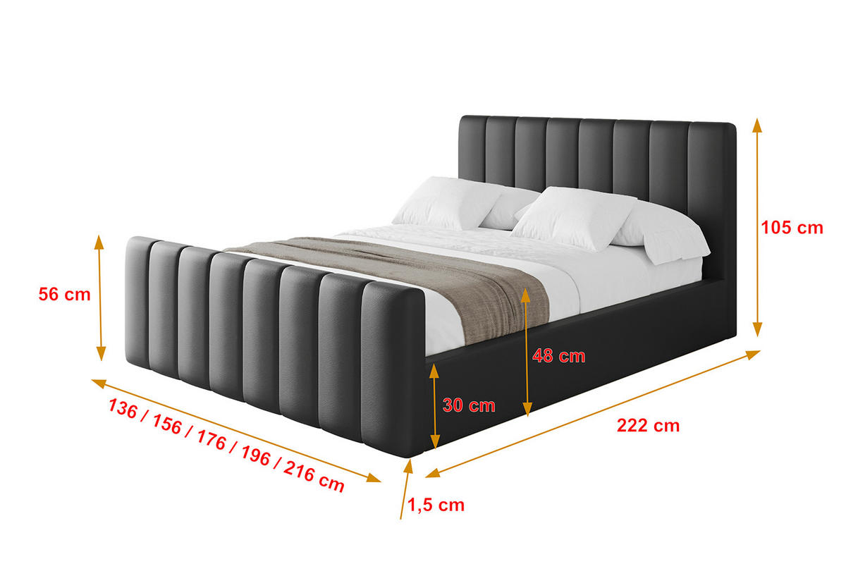 POLSTERBETT mit Bettkasten, Fußteil und Lattenrost, Boxbett ohne Matratze - STERA-Z 180x200 Schwarz Kunstleder - Schwarz Hochglanz, Holzwerkstoff/Textil (180/200cm) - ALTDECOR