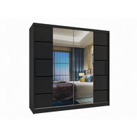 SCHWEBETÜRENSCHRANK Verona ME, Schwarz Matt, 200 cm, mit Spiegel & Schubladen - Schwarz, Holz (200/216/60cm) - B BELINI GROUP