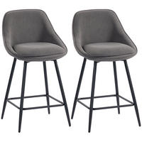 BARHOCKER 2er Set mit Fußstütze Rückenlehne Kord-Optik Grau - Schwarz/Grau, Textil (49/88/52cm) - HOMCOM