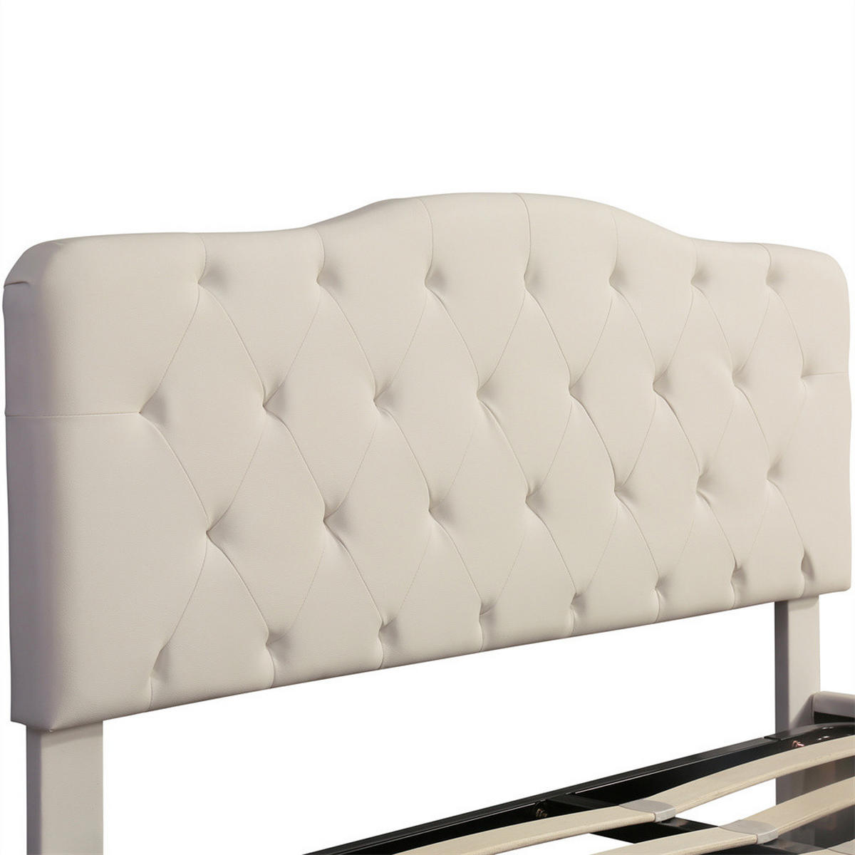 KLÄDD SÄNG 140 x 200 cm i beige linne med inbyggt förvaringsfack - Beige, Trä/Textil (140/200cm) - KOMHTOM