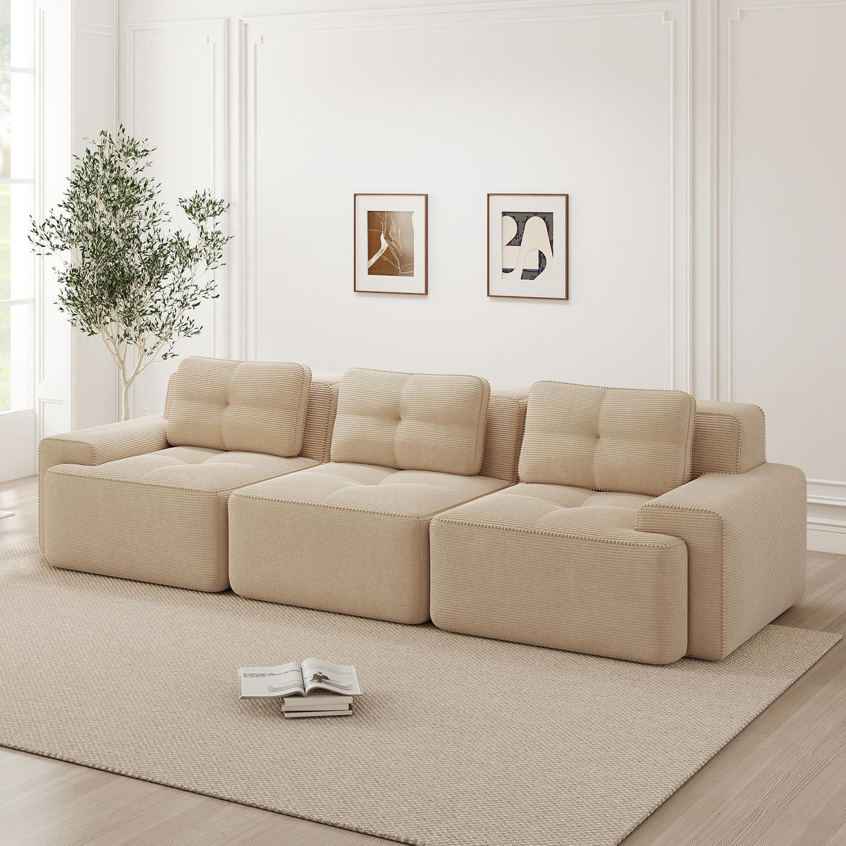 SOFA 293×104×69 cm aus kratzfestem Cordstoff rahmenlos, beige - Beige, Textil (104/69/293cm) - Luhomfu