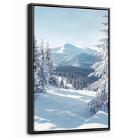 LEINWAND Bilder mit Rahmen - Winterlandschaft - Natur - Berge - Bäume - Schnee - 20x30 - Hellblau, Textil (20/30cm) - MuchoWow