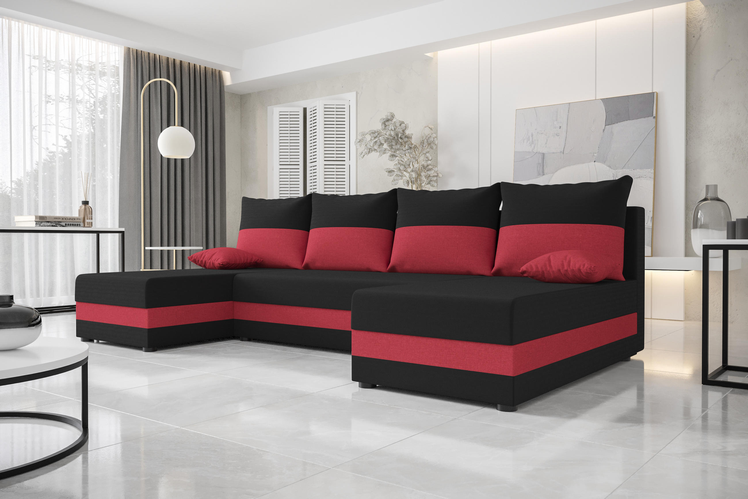 WOHNLANDSCHAFT HEWLET U Sawana 14+13 mit Schlaffunktion - Rot, Textil (310/80/140cm) - Bedante