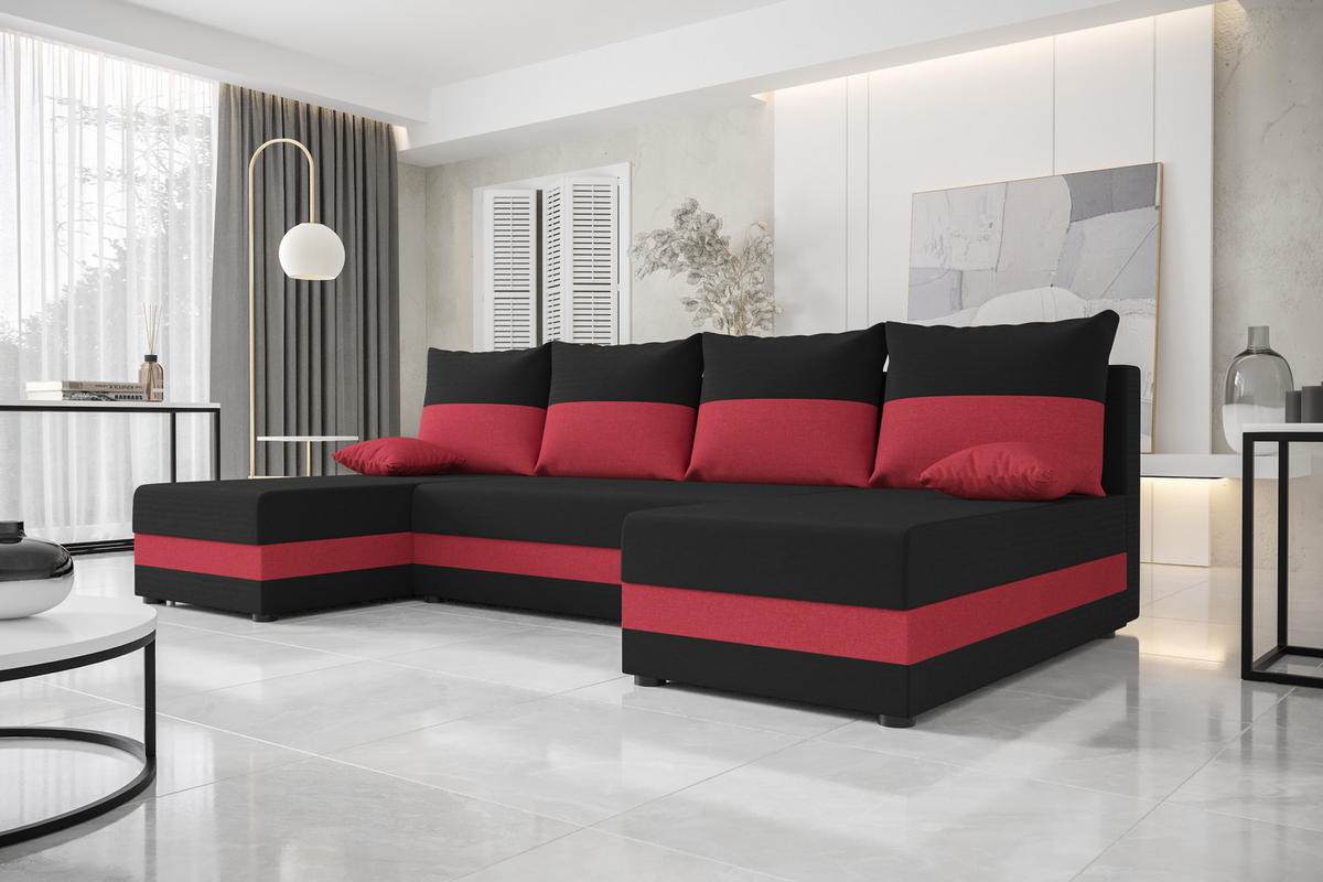 WOHNLANDSCHAFT HEWLET U Sawana 14+13 mit Schlaffunktion - Rot, Textil (310/80/140cm) - Bedante