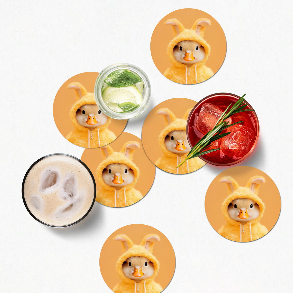 GLASUNTERSETZER Osterhase - Kostüm - Ente 10x10 cm - Gelb, Naturmaterialien (10/0.2cm) - MuchoWow