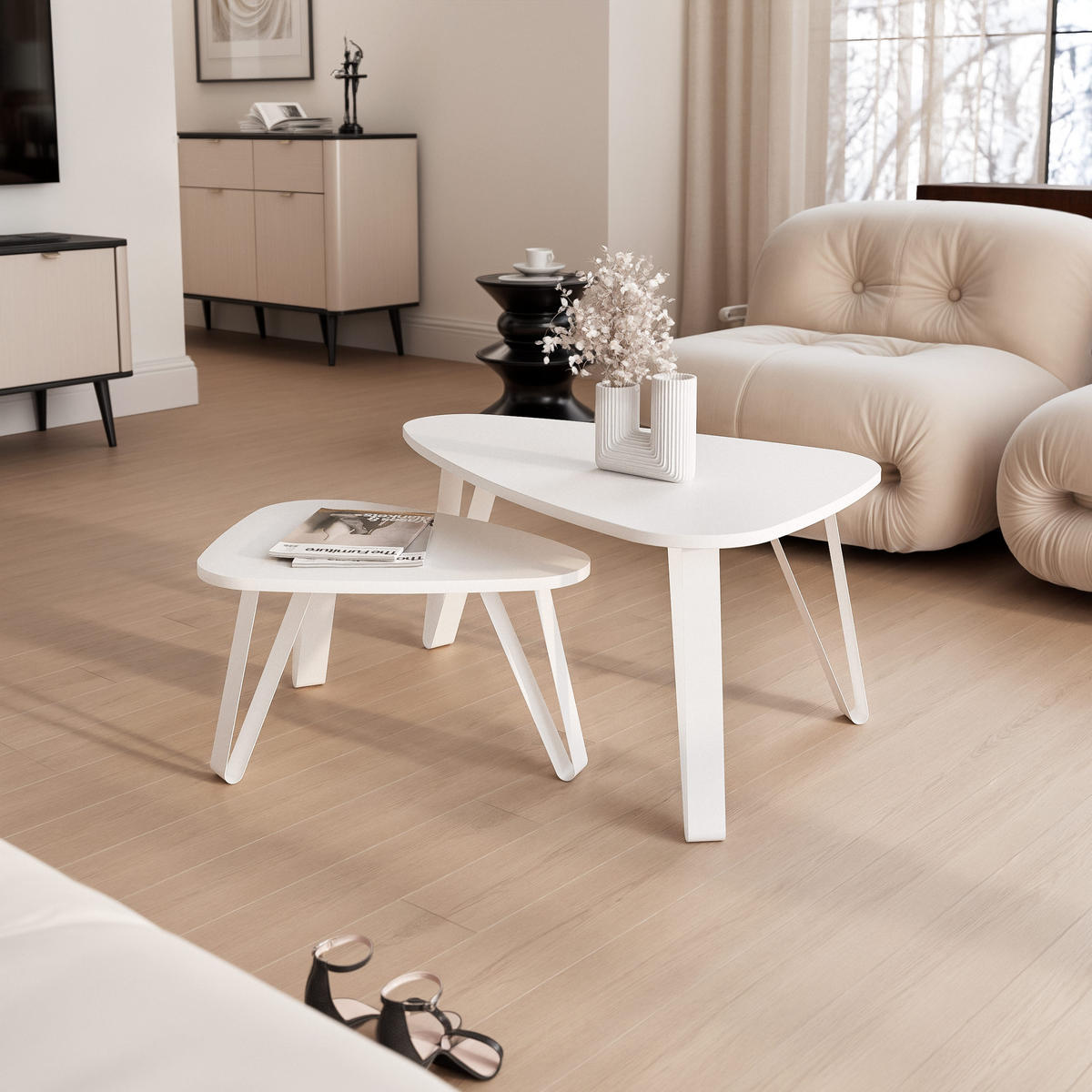 SATZTISCH NOA Stahlgestell, Freiform, Weiß / Arktisweiß - Weiß, Holzwerkstoff (94/60/42cm) - Idohome