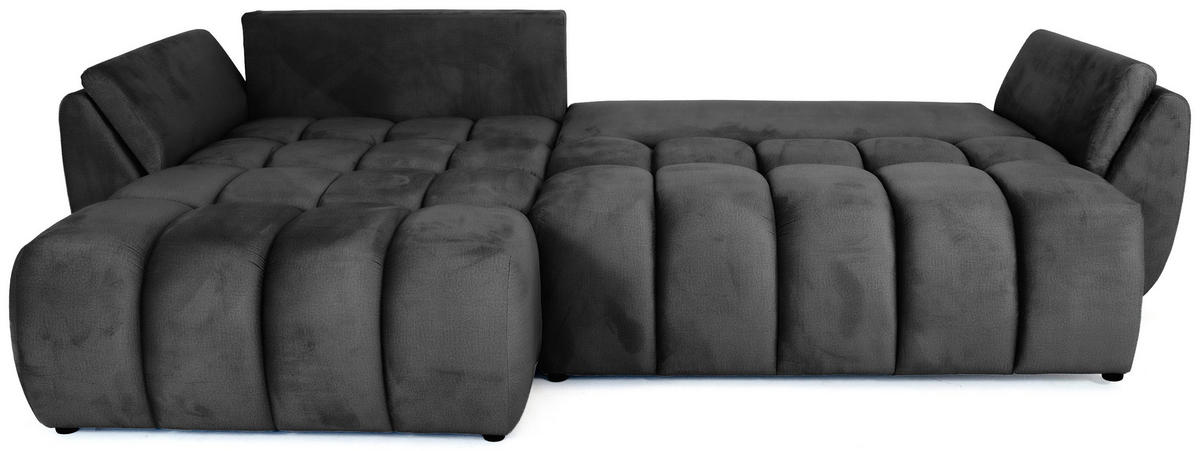 ECKSOFA Iris mit Schlaffunktion und Bettkasten, links oder rechts montierbar – Grau Samt 280/184/85 cm - Schwarz/Grau, Kunststoff/Textil (280/184cm) - WFL GROUP