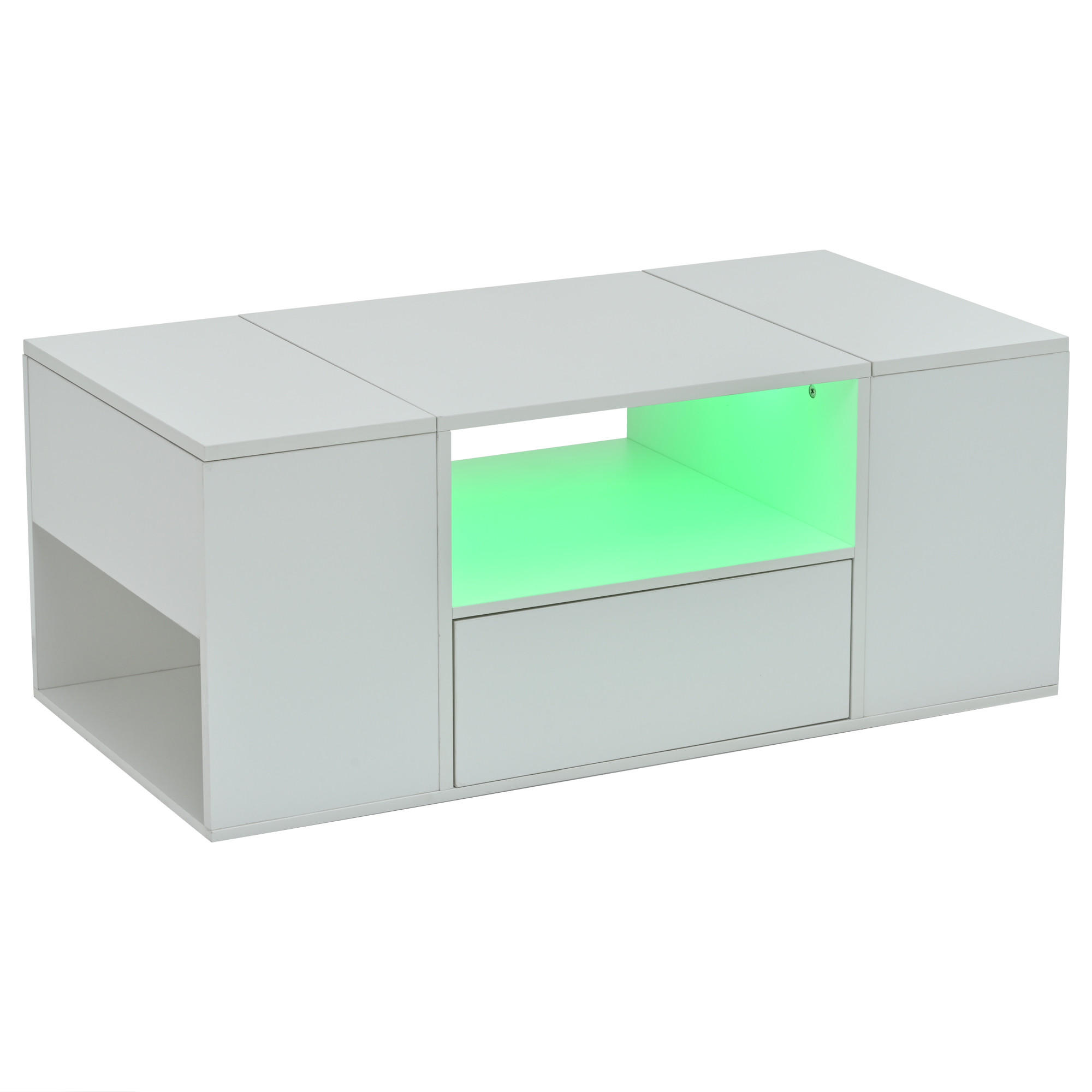 COUCHTISCH weiß aus Spanplatte mit Hochglanzoberfläche und App-gesteuerter USB-LED 100 × 50 × 40 cm - Weiß, Holzwerkstoff (50/100/40cm) - Luhomfu