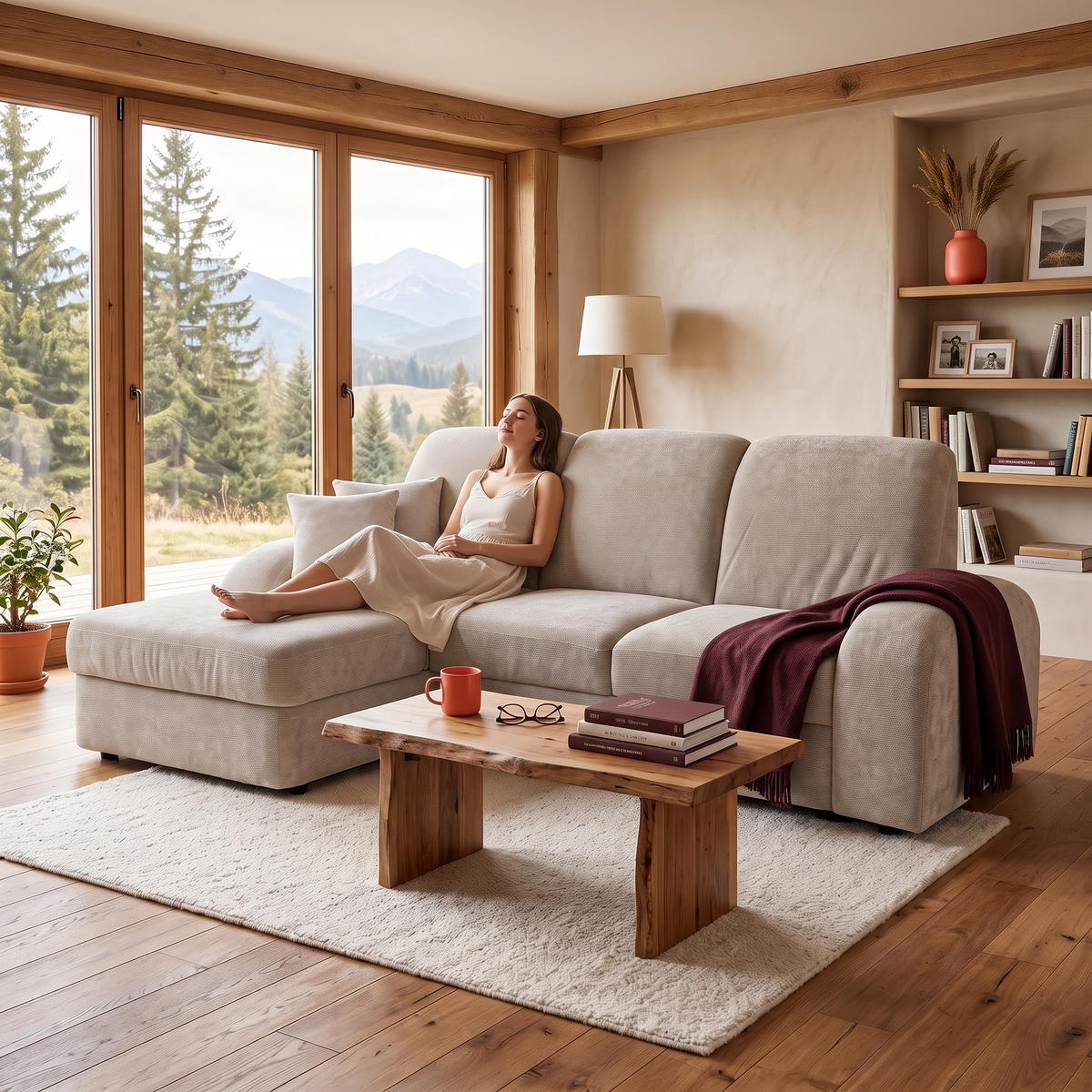 ECKSOFA VIBE S Links mit Schlaffunktion 130x202 Chenille Beige - Beige/Schwarz, Holz/Kunststoff (255/156cm) - Muffo