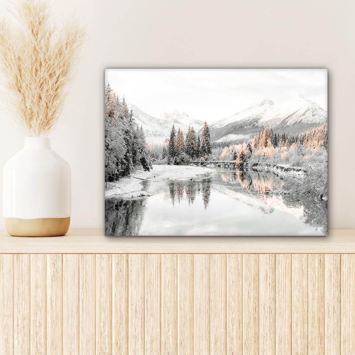 LEINWANDBILD Natur - Winter - Bäume - Berge - Schnee 40x30 cm - Weiß Hochglanz, Textil (40/30cm) - MuchoWow