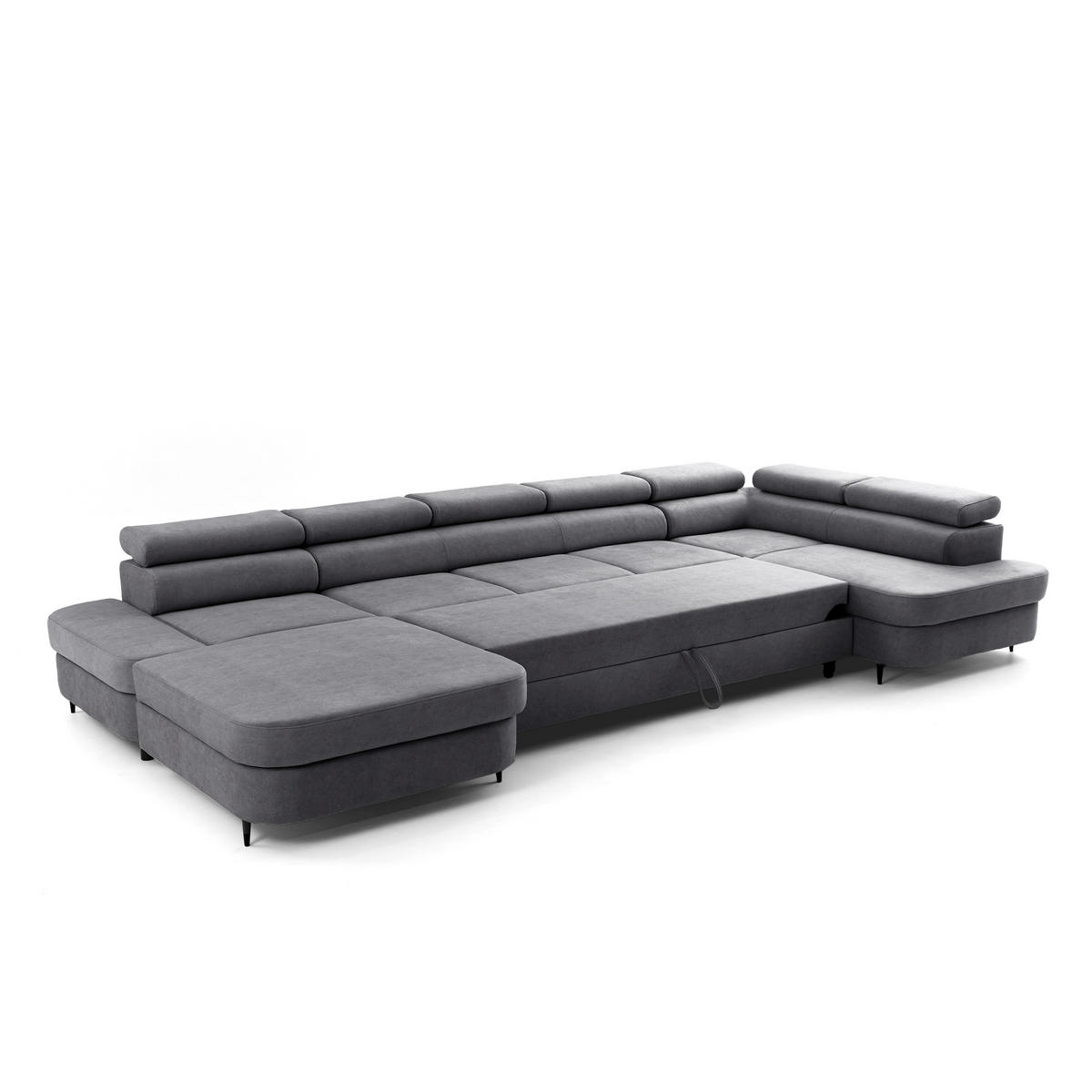 ECKSOFA U-Form PRIAM MAXI U Rechts mit Schlaffunktion 125x317 Velours Grau - Schwarz/Grau, Holz/Textil (400/91/203cm) - Muffo