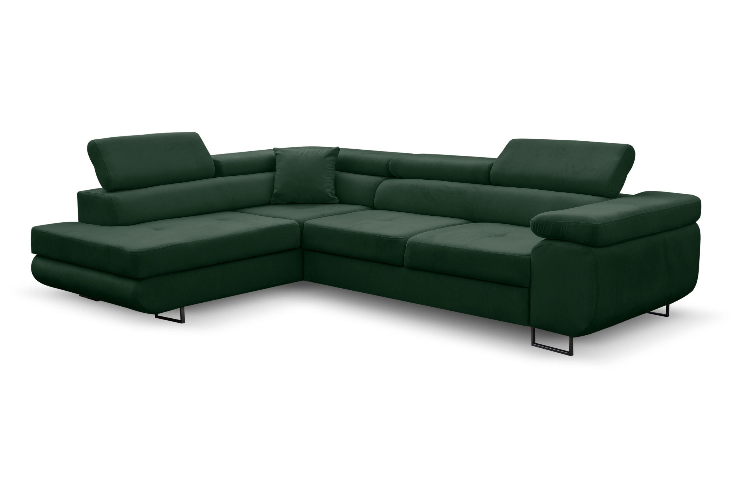 ECKSOFA Jerry in L-Form mit Schlaffunktion und Bettkasten, Farbe: Grün, Veloursstoff, Ottomane Links - Grün, Textil (202/275cm) - VENASI MÖBEL