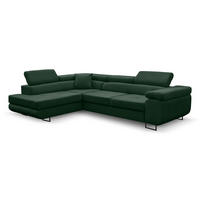 ECKSOFA Jerry in L-Form mit Schlaffunktion und Bettkasten, Farbe: Grün, Veloursstoff, Ottomane Links - Grün, Textil (202/275cm) - VENASI MÖBEL
