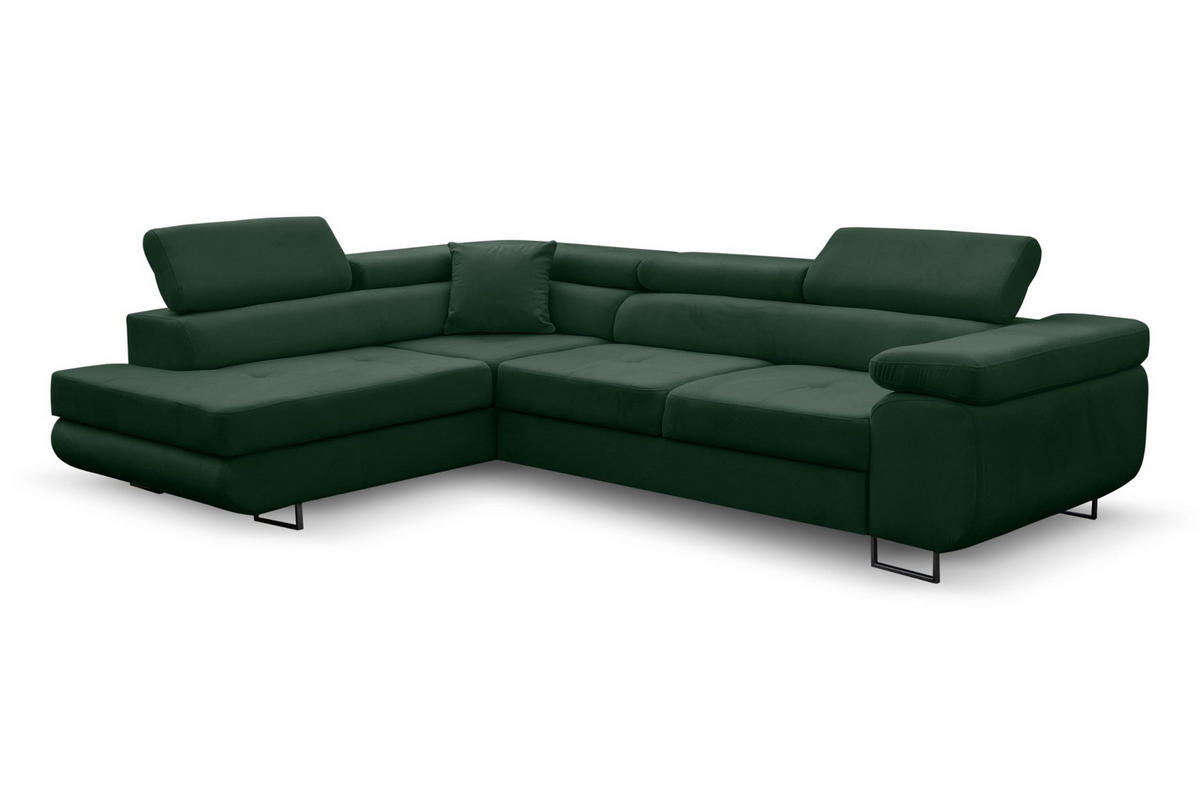 ECKSOFA Jerry in L-Form mit Schlaffunktion und Bettkasten, Farbe: Grün, Veloursstoff, Ottomane Links - Grün, Textil (202/275cm) - VENASI MÖBEL