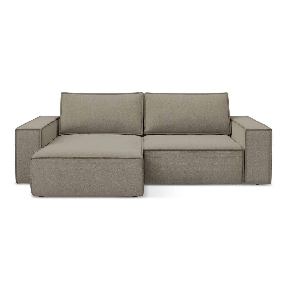 ECKSOFA mit Schlaffunktion Strukturstoff Stoff Beige - Beige/Schwarz, Kunststoff/Textil (148/257cm) - LaMiaSofa