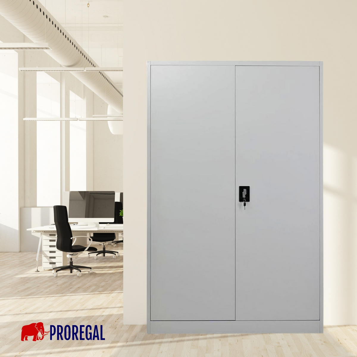 FLÜGELTÜRENSCHRANK Elephant 180x120x40cm 4 Ebenen Lichtgrau - Hellgrau, Metall (120/180/40cm) - PROREGAL
