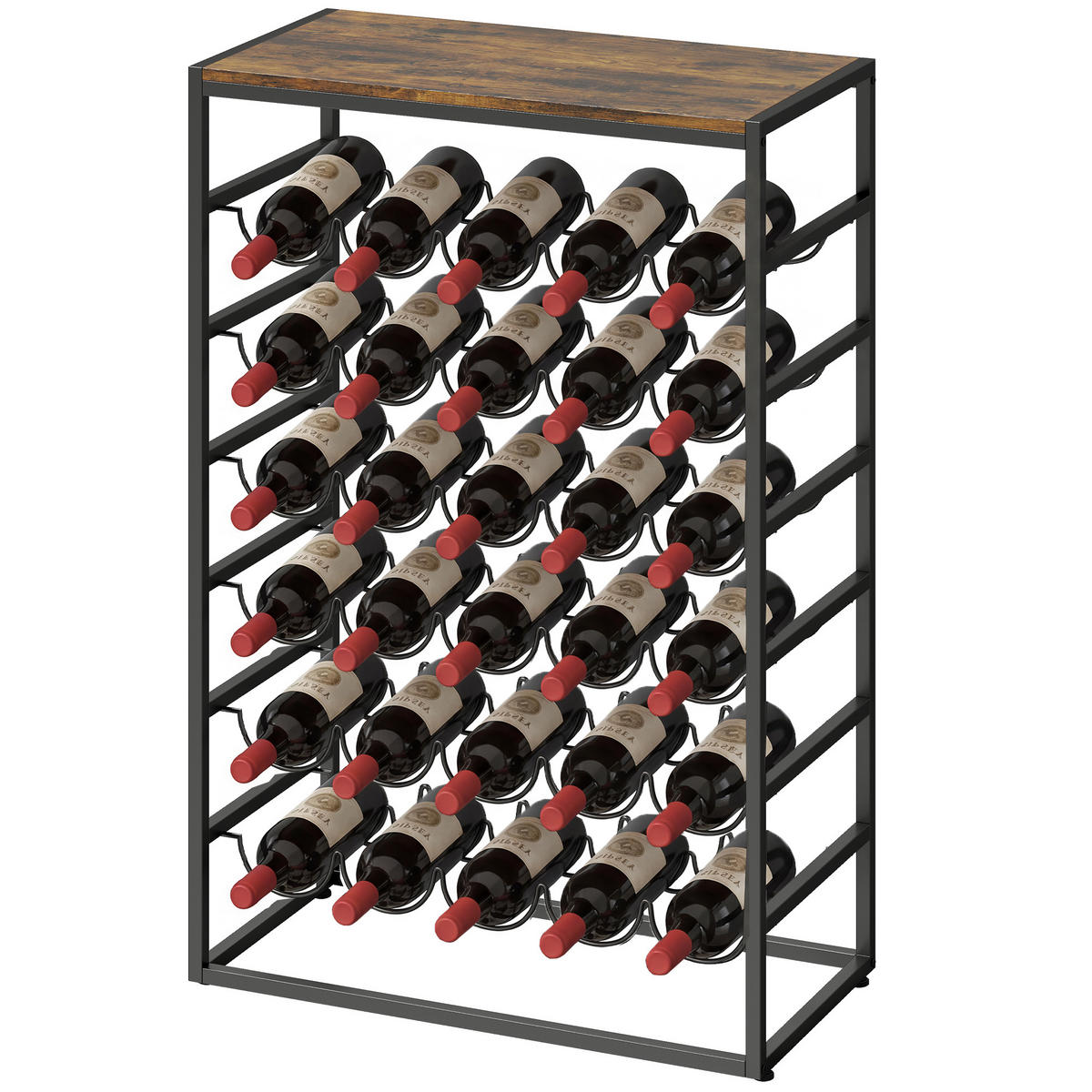 WEINREGAL, Metall, freistehend, 30 Flaschen, Rustikal-Braun, 59x88,5cm - Multicolor, Metall (59/88.5/30cm) - FORIOUS