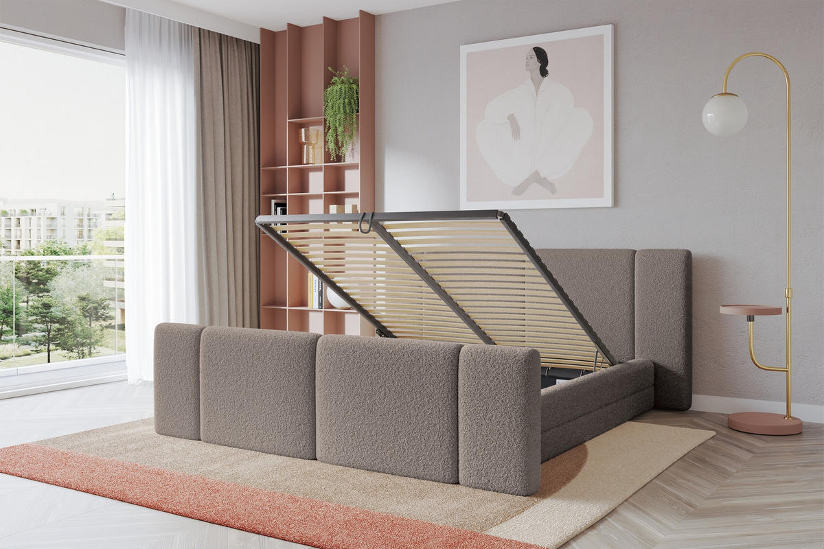 POLSTERBETT mit Bettkasten, Fußteil und Lattenrost, Boxbett ohne Matratze - TEVO-Z 140x200 Braun - Braun, Holzwerkstoff/Textil (140/200cm) - ALTDECOR