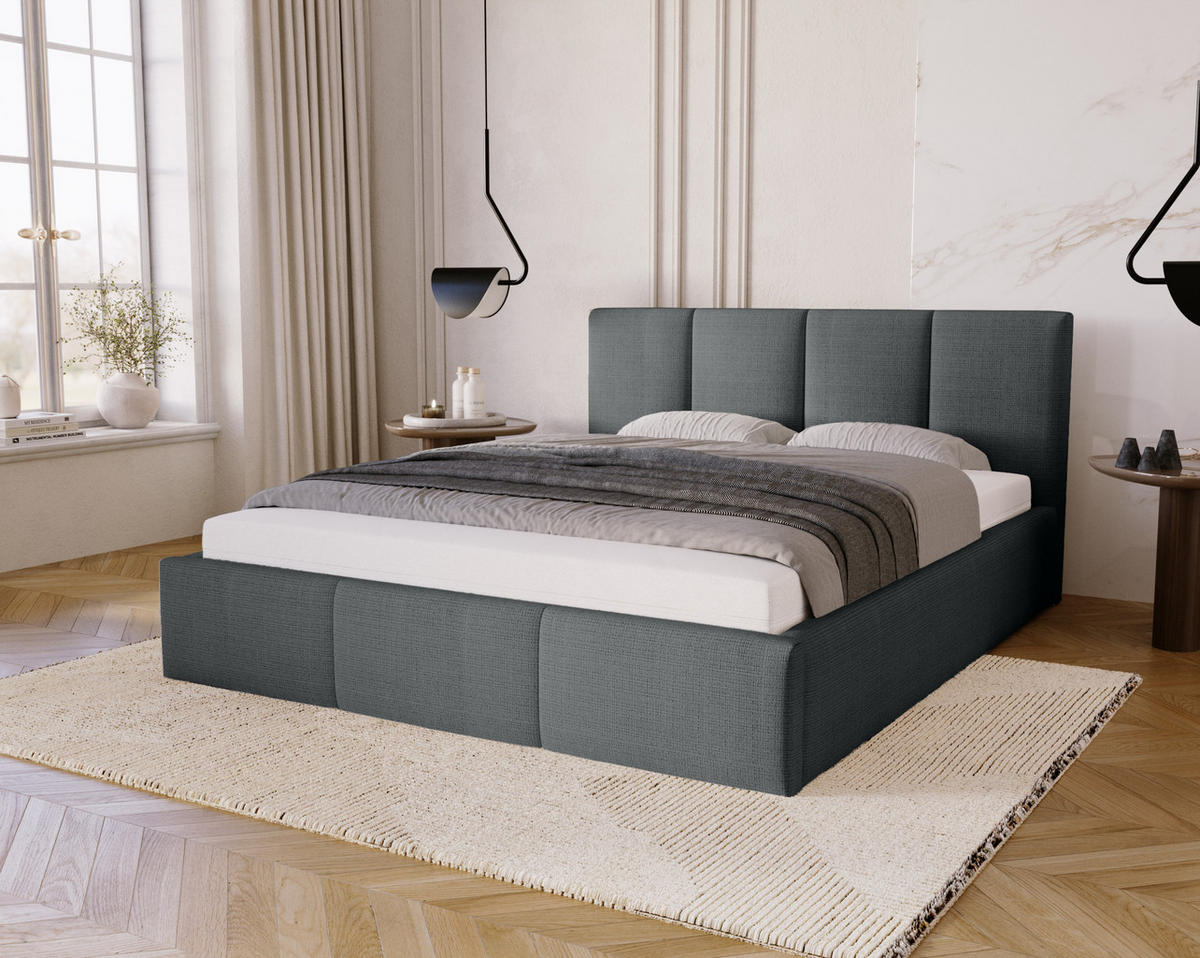 POLSTERBETT Celano Slim 200x200 cm, Anthrazit - Anthrazit, Textil (200/200cm) - Fedve