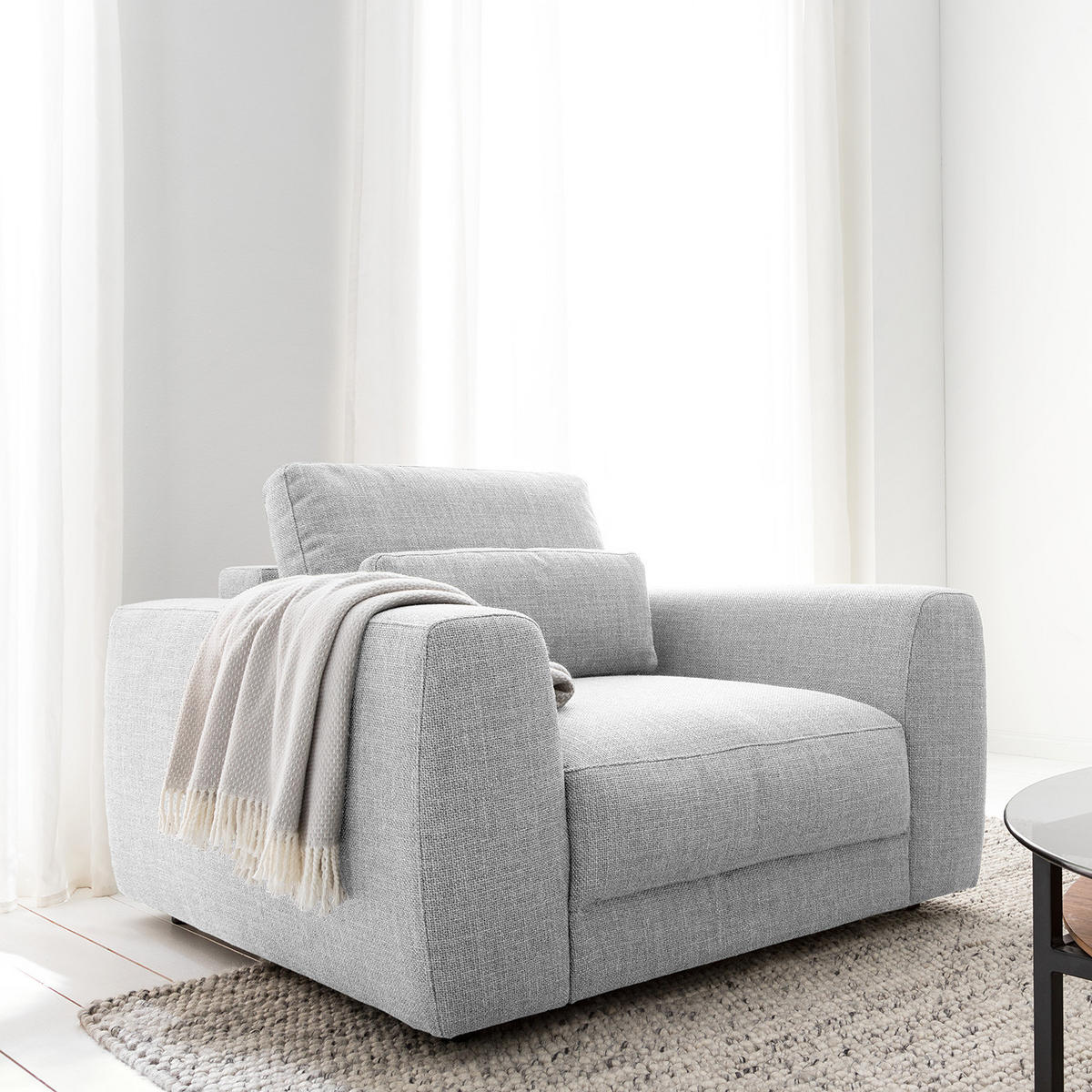 SESSEL - Hellgrau/Schwarz, Kunststoff/Textil (116/80/117cm) - home24