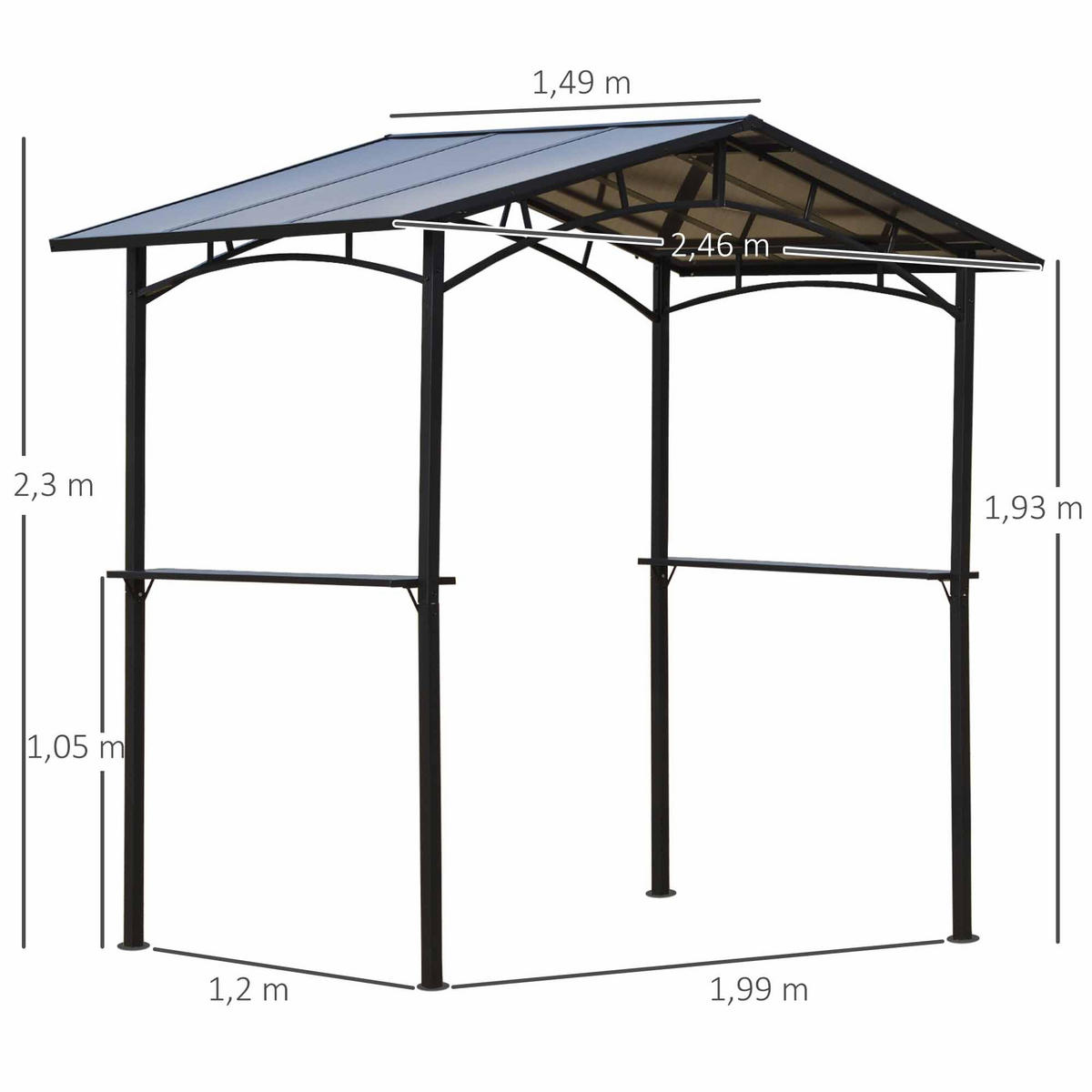 PAVILION DE-12562 2,5/1,5 m mit 2 Ablagen Schwarz - Schwarz, Metall (149/230/246cm) - ComfortXL