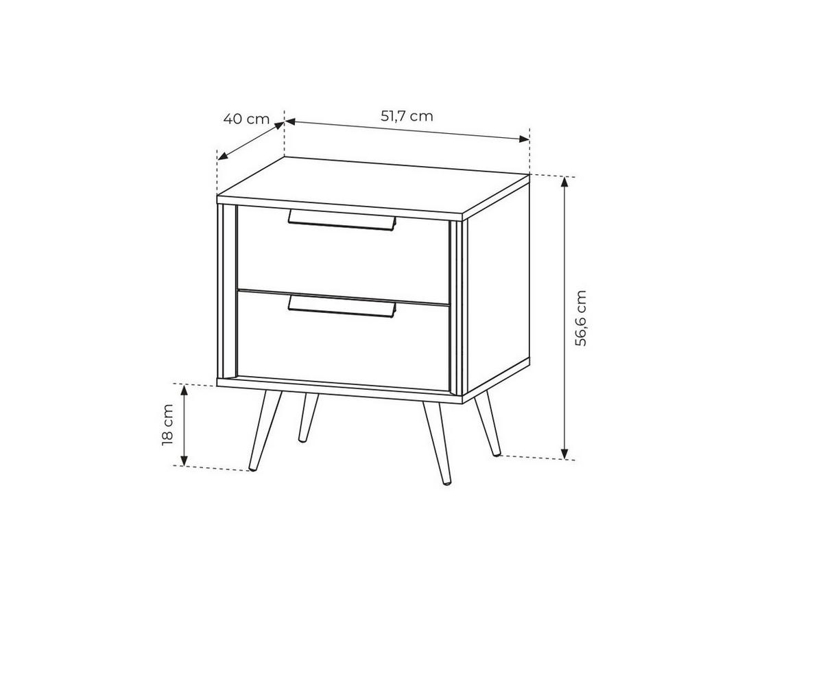 NACHTTISCH 52 cm Kaschmir Fabora mit 2 Schubladen - Kaschmir, Holz/Metall (52/57/40cm) - Emporius