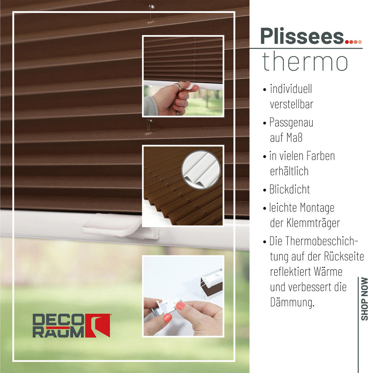PLISSEE Thermo Basic 75 x 210cm Klemmfix ohne Bohren - Hellbraun, Textil (75/210/210cm) - Deco-Raum