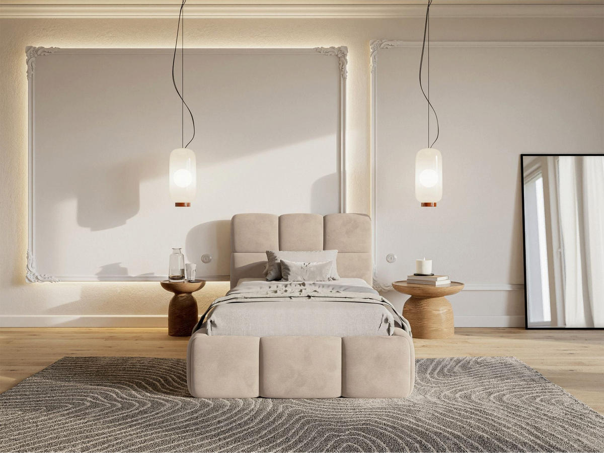 POLSTERBETT Cloudy Beige Samt, Bettkasten & Lattenrost, 90x200 cm - Beige/Schwarz, Kunststoff/Textil (90/200cm) - Selsey