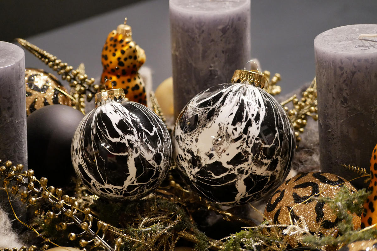 CHRISTBAUMKUGEL Marmoroptik Schwarz 10cm (Glas / 1 Stk.) - Schwarz, Glas (10/10/10cm) - Krebs Glas Lauscha