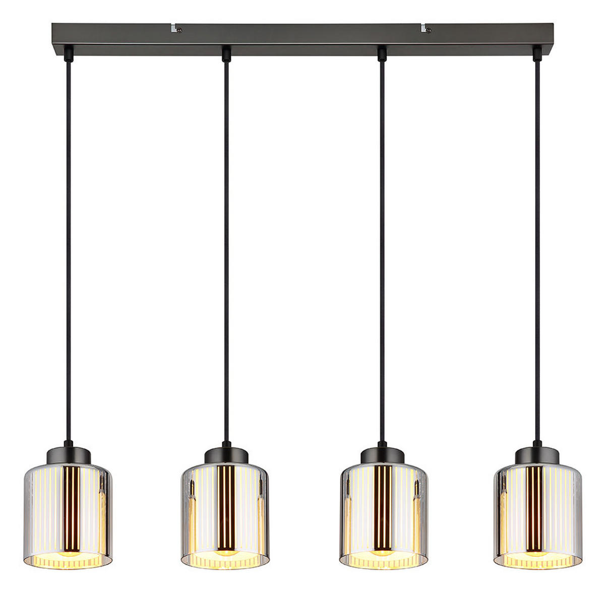 HÄNGELEUCHTE Glas Opal Schwarz Chrom 4-flammig - Schwarz, Glas (78/12/120cm) - Globo Lighting