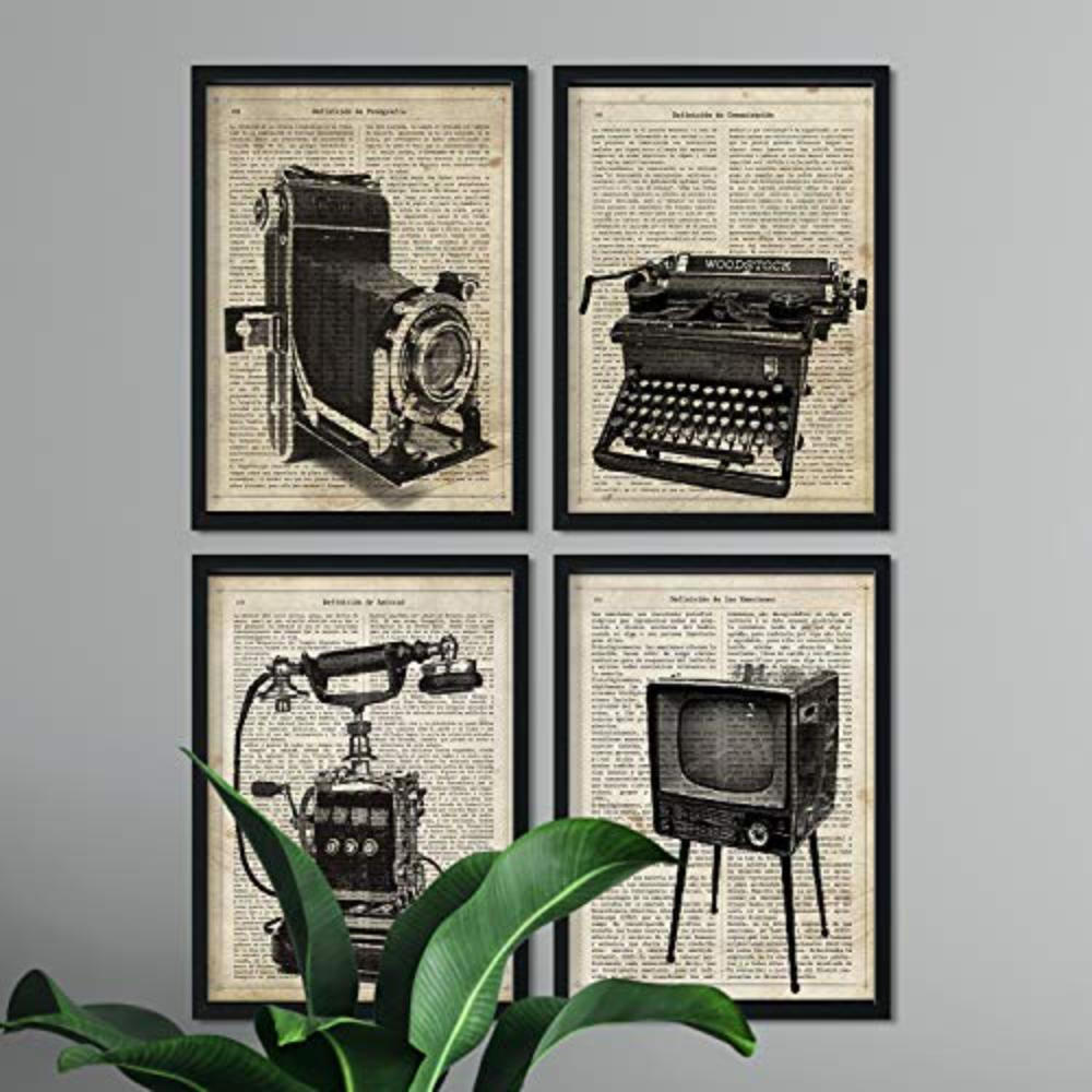 POSTER Set mit 4 Jahrgang Erfindungen von Kamera, Telefon, Fernseher und Schreibmaschine A4 Rahmenlos - Klar, Papier (29.7/3cm) - Nacnic
