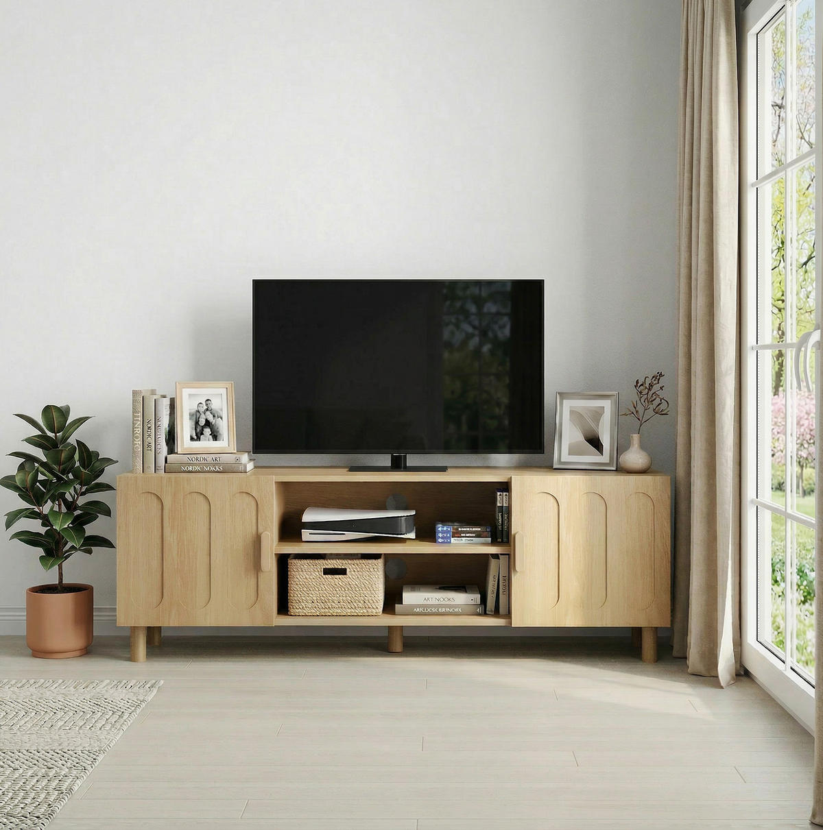 TV-LOWBOARD 140/40/48 cm eichefarben aus MDF mit Stauraum - Eichefarben, Holzwerkstoff (40/46/140cm) - OKWISH