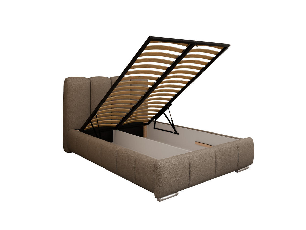 POLSTERBETT ZAIRA 120 x 200 cm mit Bettkasten und Lattenrost, 7-Zonen-Taschenfederkernmatratratze CIRA (24 cm) – Braun - Braun, Holz (90/200cm) - Panda Möbel