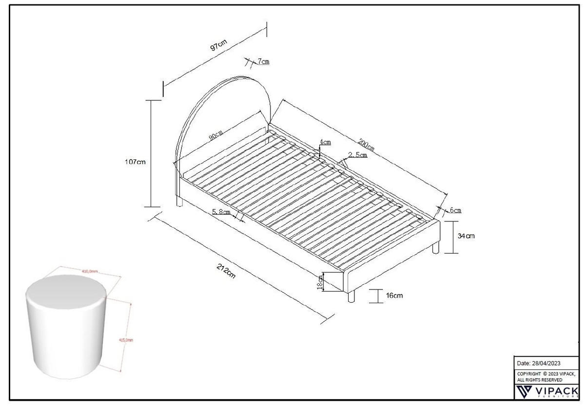 POLSTERBETT mit Hocker Karlotta 97x107x212 aus Holzwerkstoff in Grün - Grün, Holzwerkstoff (90/200cm) - 58aufmkessel