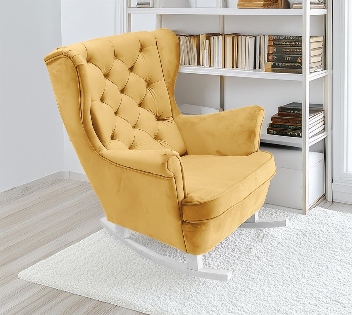 SCHAUKELSESSEL mit gepolstertem Sitz und Armlehnen, 102x81x95 cm, Gold_29822 - Birkefarben/Weiß, Holz/Textil (81/102/95cm) - DomoHome